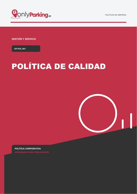 Portada de Política de Calidad de OnlyParking
