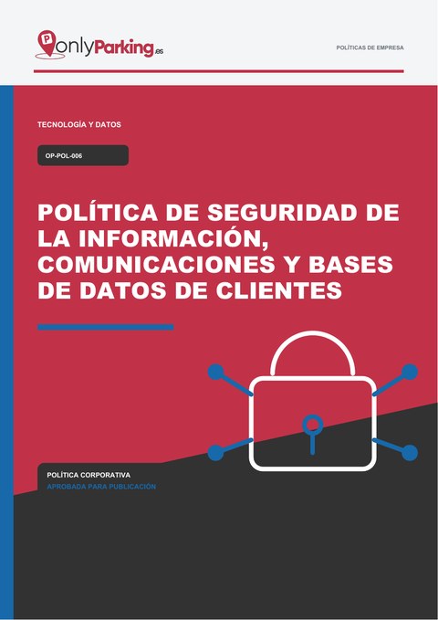 Portada de Política de Seguridad de la Información, Comunicaciones y Bases de Datos de Clientes de OnlyParking